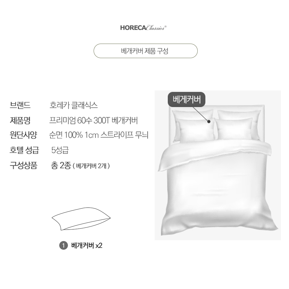 리조트 베게커버 순면 스트라이프무늬(1cm) 1+1 50X70 - 상세 이미지 2