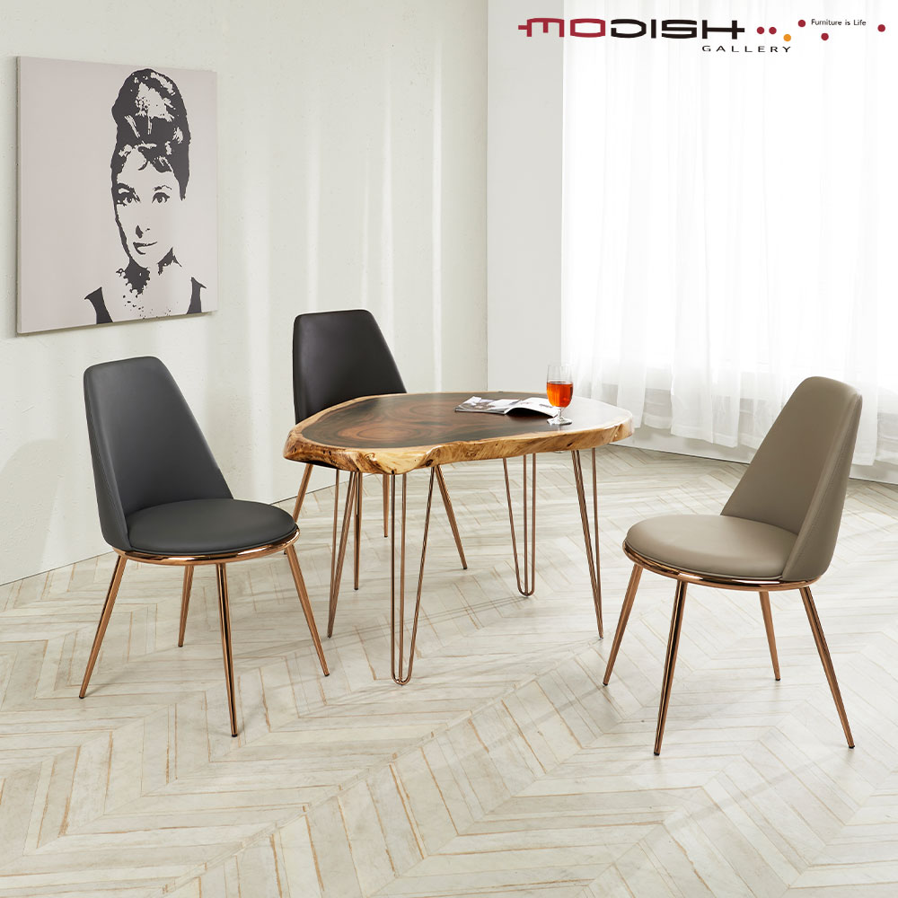 모디쉬갤러리 피오니 가죽 식탁의자 로즈골드 스틸 카페 체어