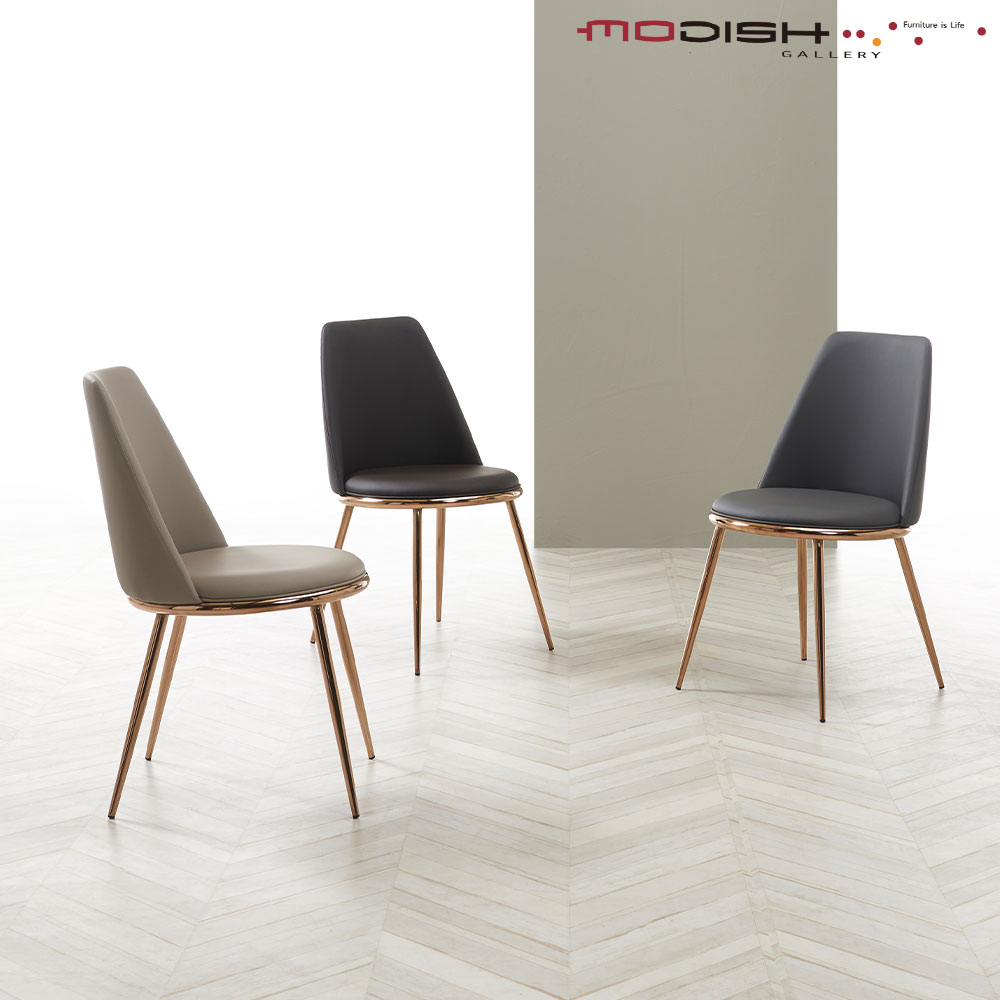모디쉬갤러리 피오니 가죽 식탁의자 로즈골드 스틸 카페 체어