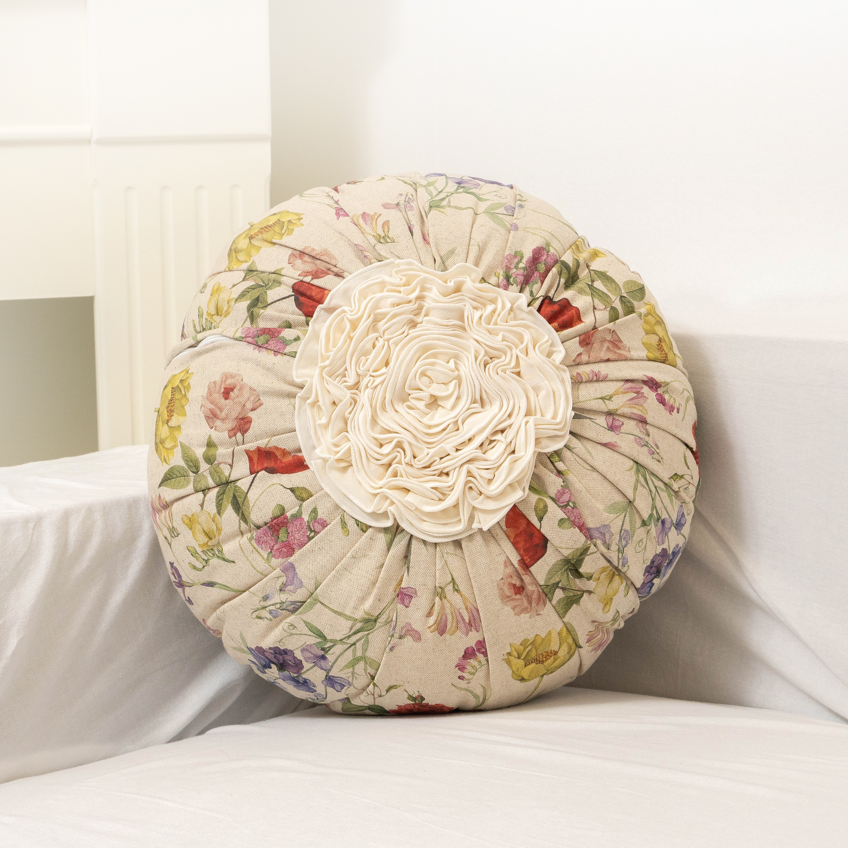 마벨로제 플라워 린넨 프릴 쿠션커버 쿠션 반달 40x45