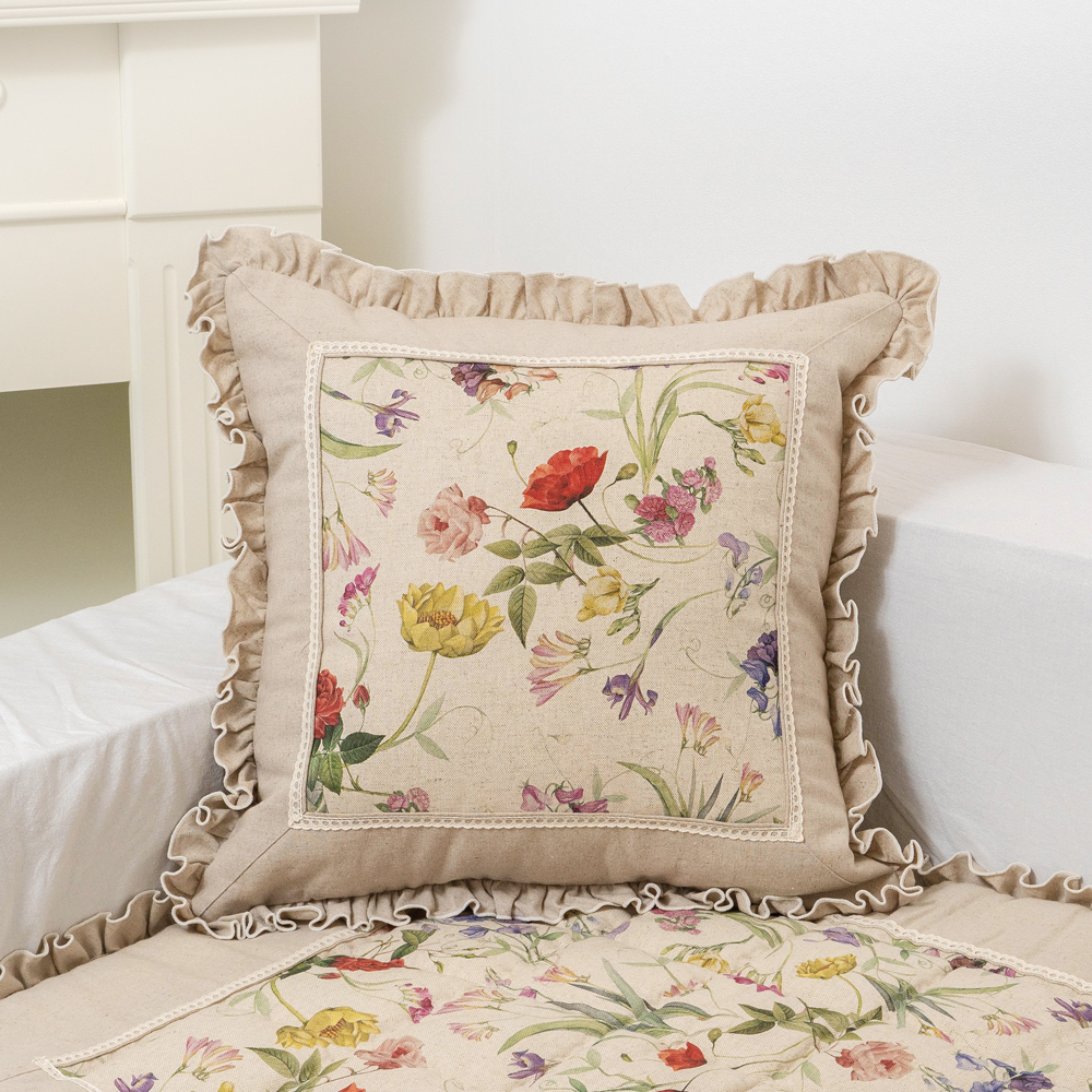 마벨로제 플라워 린넨 프릴 쿠션커버 쿠션 반달 40x45