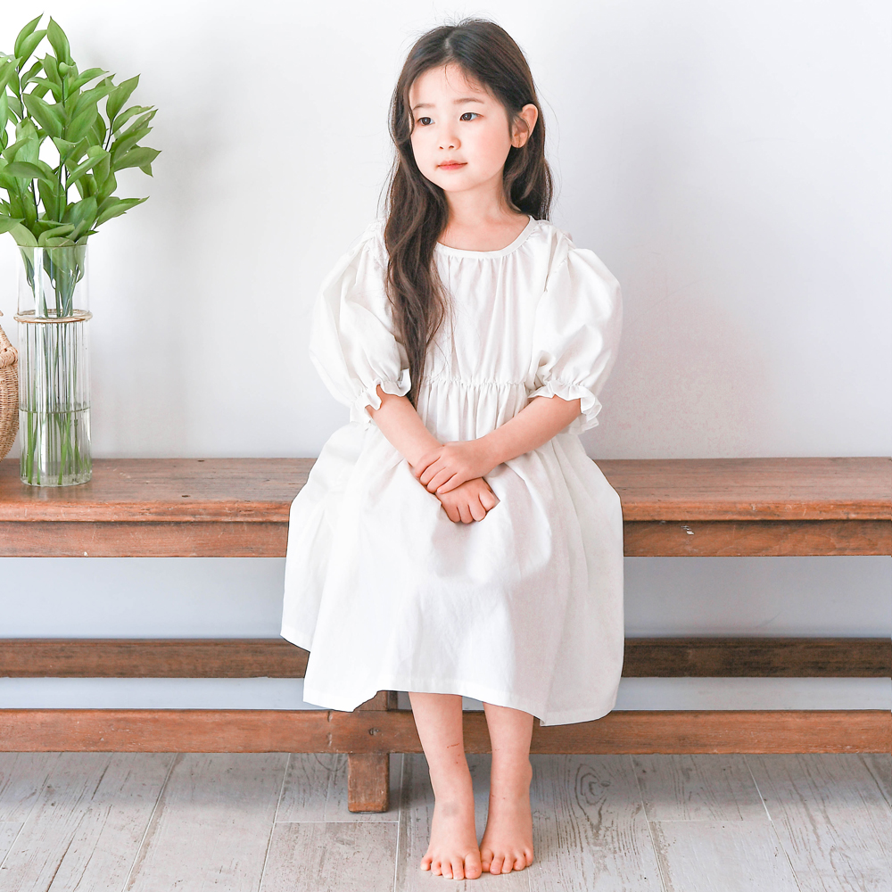 밀로 오가닉 원피스 반팔 여아 아동 아이보리 핑크 베이직 기본 보통핏 면 - 상세 이미지 4