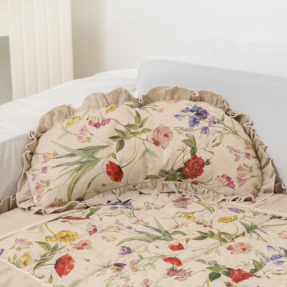 마벨로제 플라워 린넨 프릴 쿠션커버 쿠션 반달 40x45