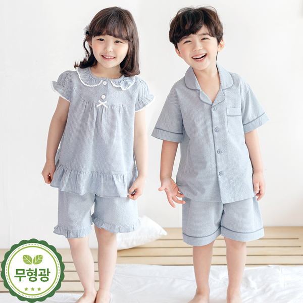 유아 아동 여름 체크 잠옷 예쁜 주니어 파자마 /플러스(CP면) - 상품 이미지