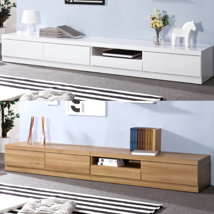 모던 티비 다이 화이트 거실장 75인치 티비거실장 오디오 장 장식장 티브 얇은 낮은 2400