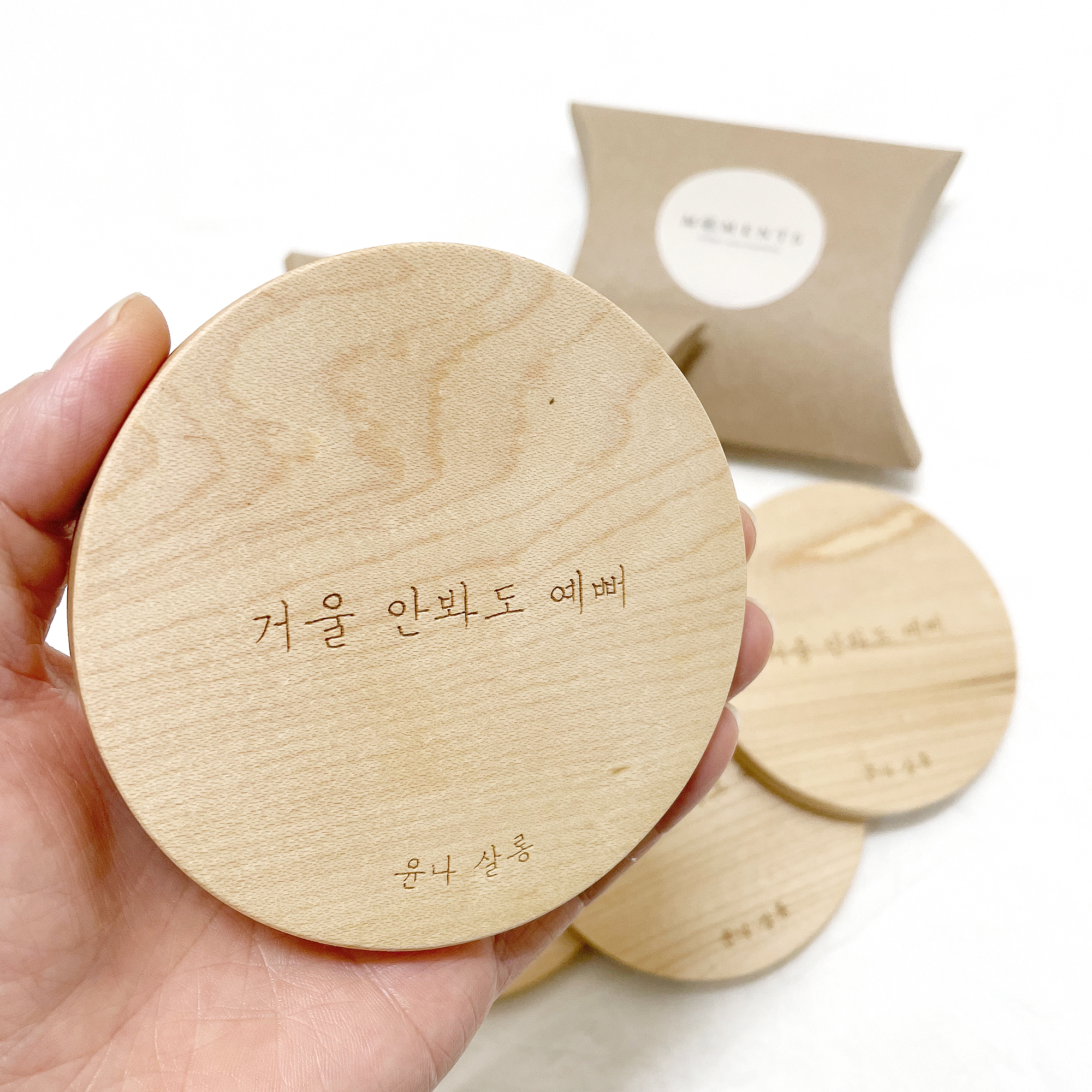 체리 원목 원형 나무 손거울 제작 (각인 가능)