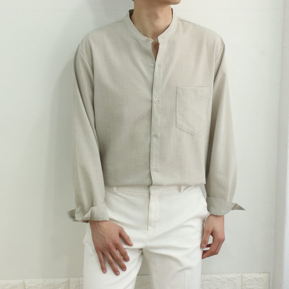 남자셔츠 남자린넨셔츠 차이나카라 링클프리 오버핏남방 이미지 6