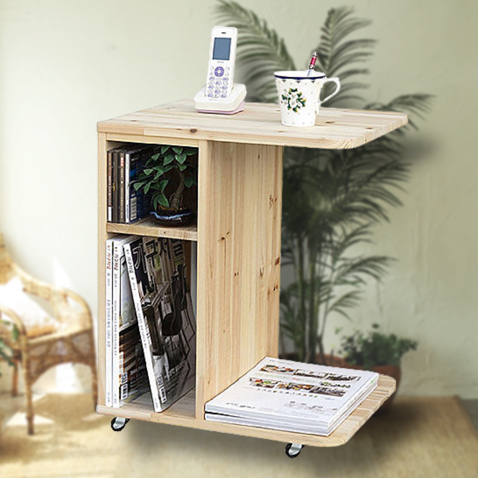 원목 이동식티테이블 우드 바퀴달린테이블 바퀴협탁 이동형 화분탁자 쇼파 사이드 간이 보조