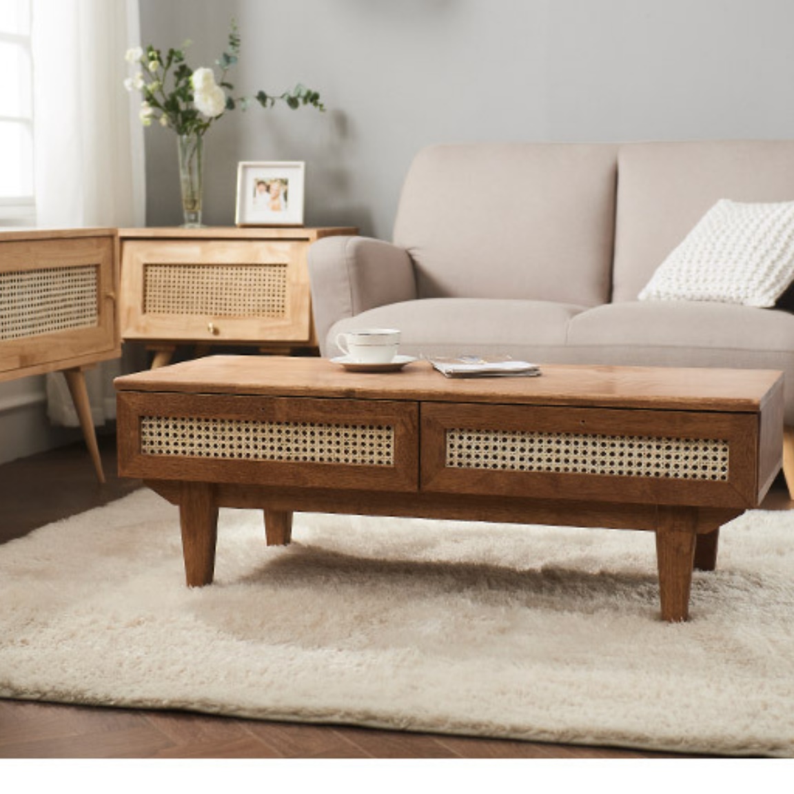 라탄테이블 거실용 탁자 낮은 테이블 원목 좌탁 통원목테이블 로우 높은 좌식 소파 쇼파 티