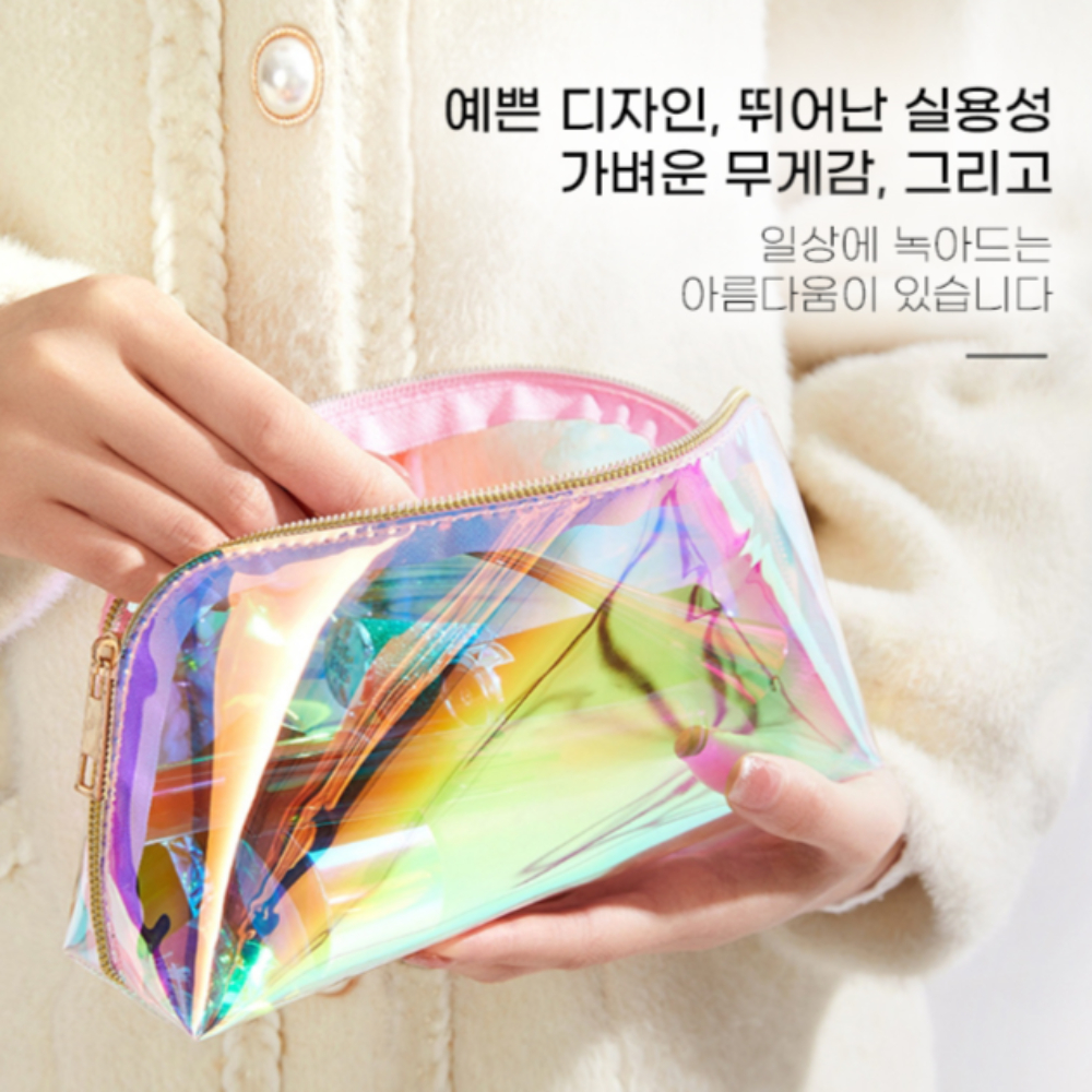 산토초이 홀로그램파우치 소형 대형 여행용화장품파우치 미니 브러쉬 투명파우치 방수 PVC - 상세 이미지 4