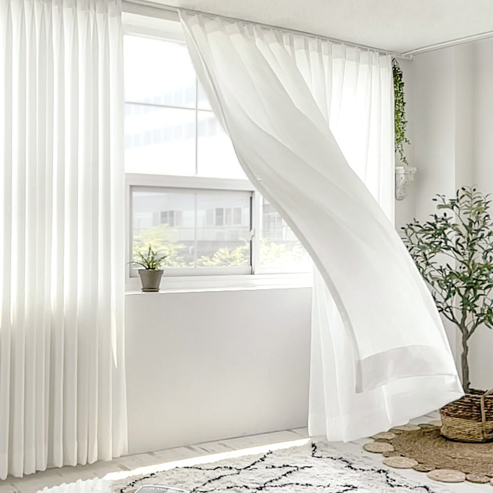 화이트 밀크 먼지없는 차르르 레이스 비침없는 쉬폰 암막 가리개 나비주름 린넨 커튼 속커튼 유광 기본핀형 1마