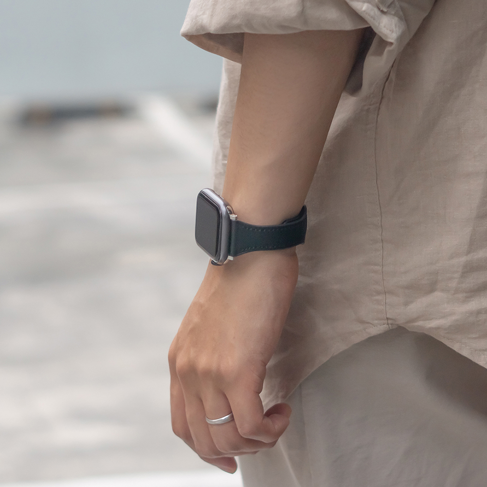 웨어플래닛 애플워치 슬림 라인 천연 가죽 플랫 레더 밴드 스트랩 시계 줄 10 울트라 호환 - 상세 이미지 3