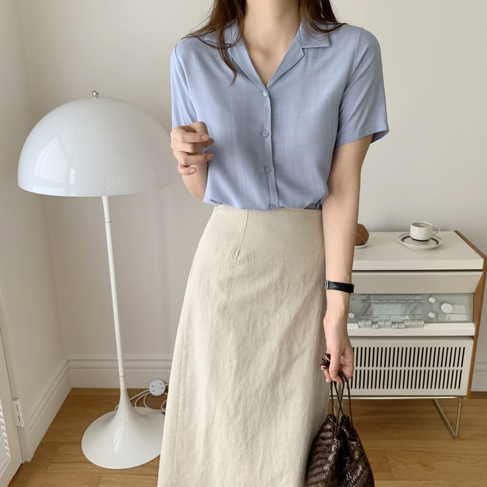 루즈핏 카라 린넨 반팔블라우스 여성 리넨셔츠 남방 우먼 썸머브라우스 여자 반팔 셔츠 여름