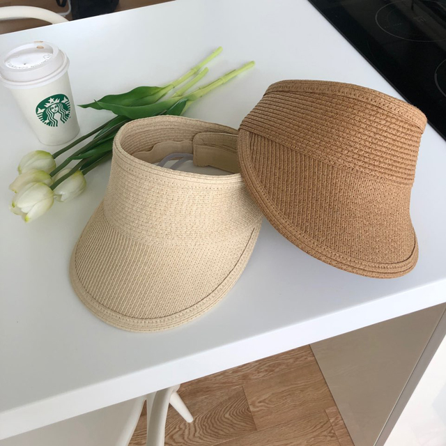 돌돌이 선바이저 썸머 여성 썬캡 밀짚 라탄 햇빛차단 여름 모자 UV 자외선차단 모자