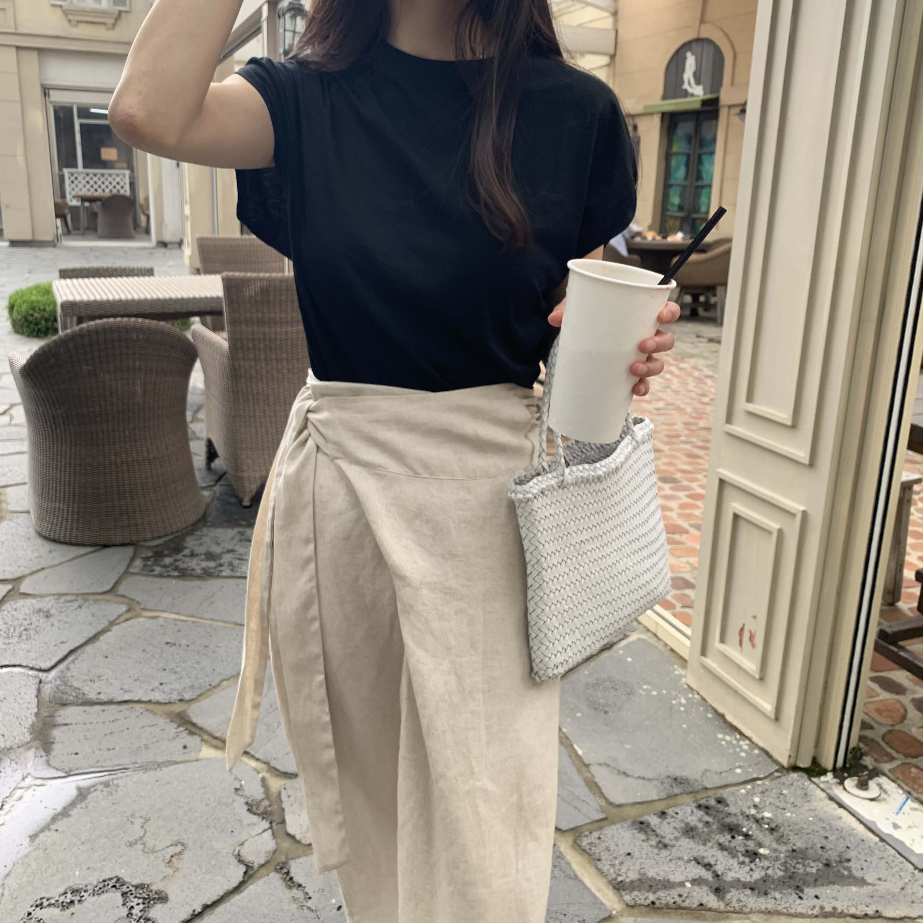 라이비 봄 여름 라운드넥 반팔 루즈핏 여리 티셔츠(핑크,블랙) - 상세 이미지 5