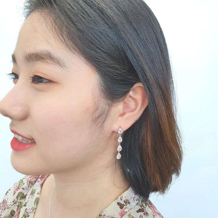 야랑쥬얼리 4단 큐빅 드롭 귀걸이 - 상세 이미지 4