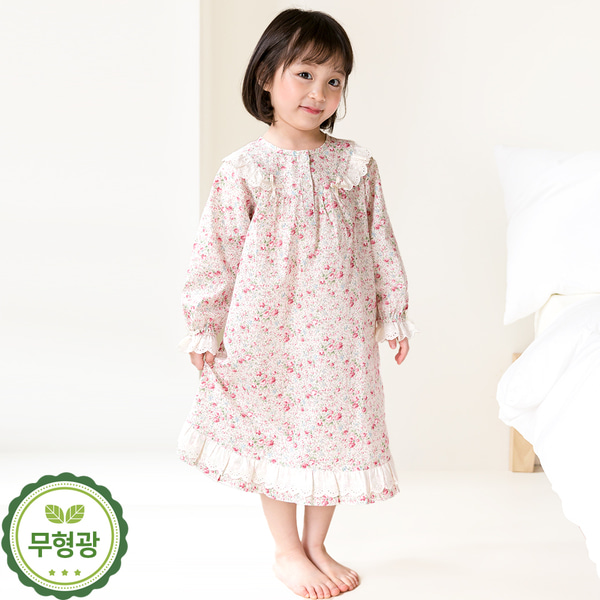 여아 면 긴팔 공주 원피스 잠옷 유아 아동 어린이 파자마 /M레이디(원피스) - 상품 이미지