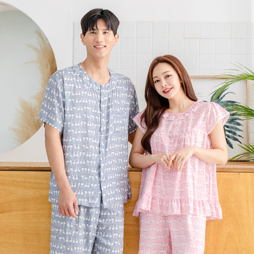 (국산) 커플 잠옷 결혼선물 남성 여성 패밀리 잠옷 2934/8934(레이온) - 상세 이미지 2