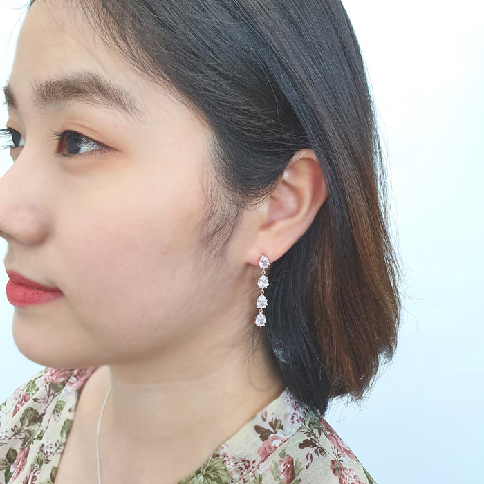 야랑쥬얼리 4단 큐빅 드롭 귀걸이 이미지 6