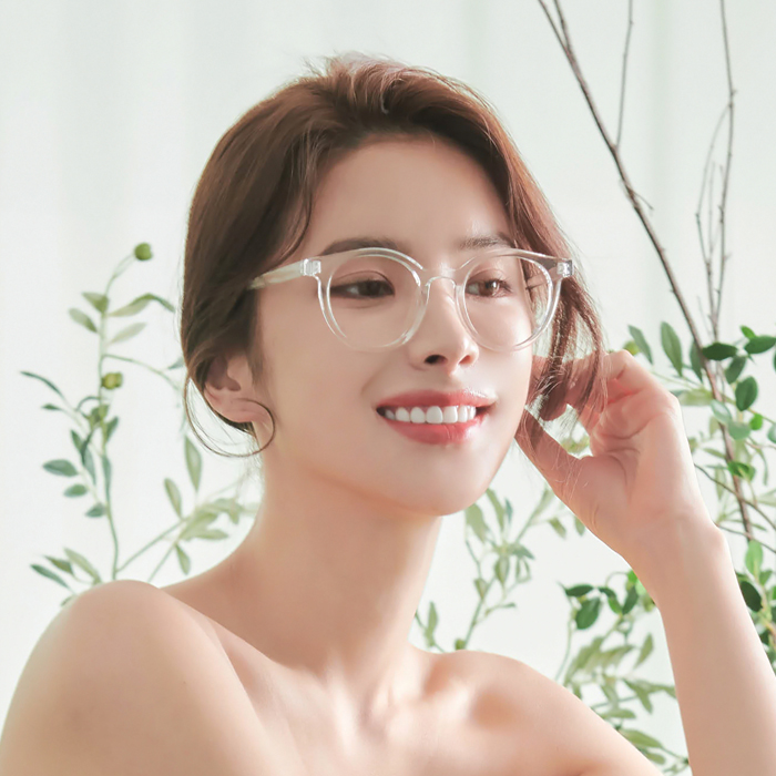남 여 유니섹스 오버사이즈 깔끔한 투명 라운드 뿔테 안경테 - 상품 이미지