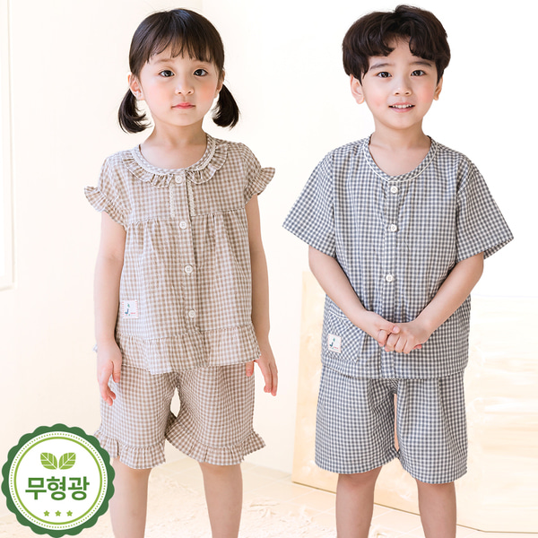 유아 아동 여름 체크 잠옷 예쁜 주니어 파자마 /M제제(선염순면) - 상품 이미지
