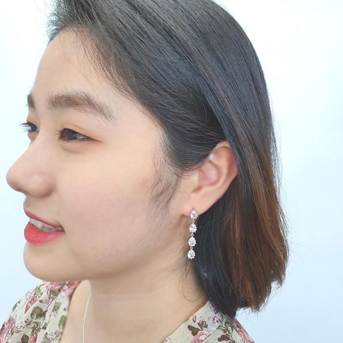 야랑쥬얼리 4단 큐빅 드롭 귀걸이 - 상세 이미지 2