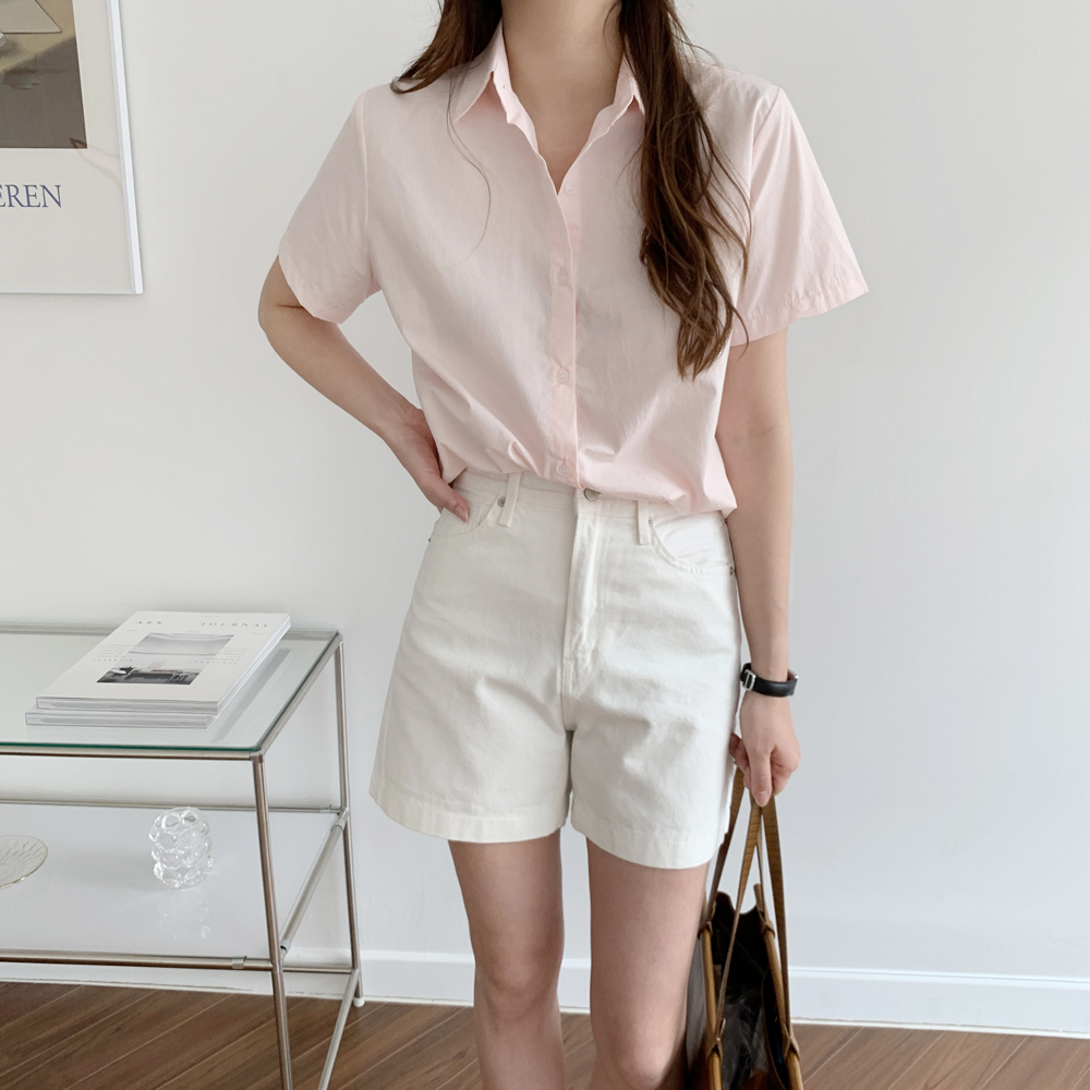 파스텔 바스락 코튼 여자 여름 셔츠 남방 오버핏 여성 반팔 셔츠 남방