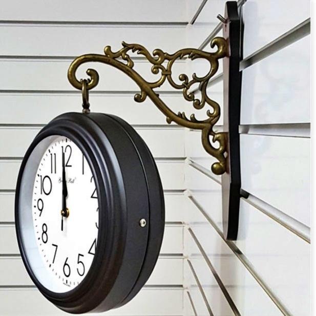 다크 브라운 벽걸이 양면 시계 건전지 명품 고급형 무소음 무브먼트 레트로 럭셔리 벽시계