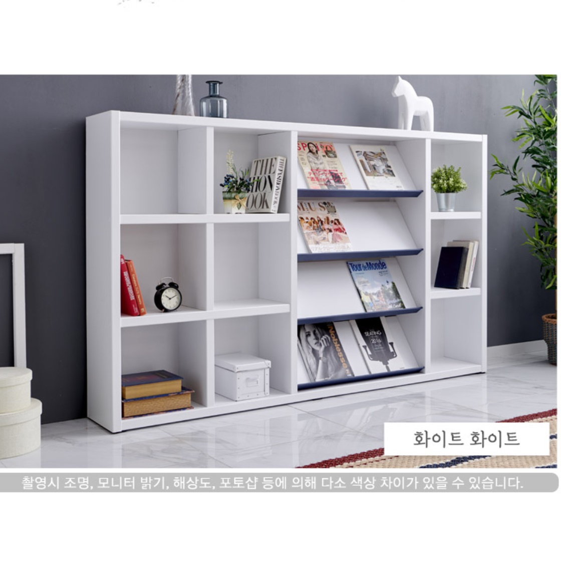 가로형 책장 2000 거실 벽책장 전면책장 멀바우 화이트 네이비 공간분리 가벽 와이드 칸막이 - 상세 이미지 4