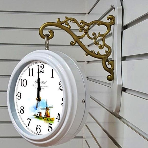 화이트 벽걸이 양면 시계 레트로 벽시계 건전지 명품 고급형 무소음 무브먼트 럭셔리 코너