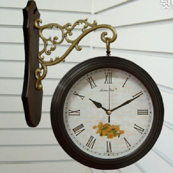 월넛 럭셔리 벽시계 벽걸이 양면 시계 건전지 명품 고급형 무소음 무브먼트 레트로 코너