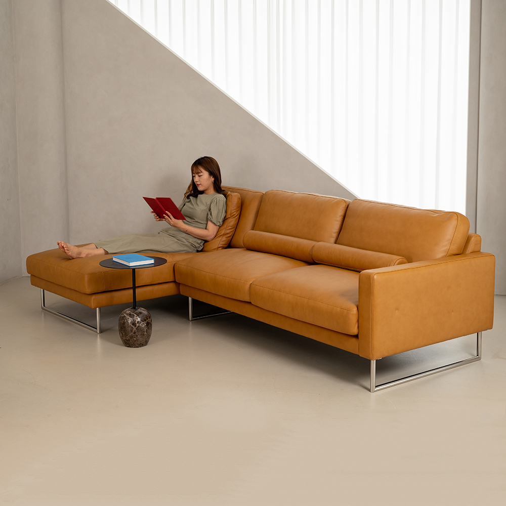 PH5 이태리 내추럴 통가죽 천연면피 소가죽 4인소파 전체가죽 가죽모듈