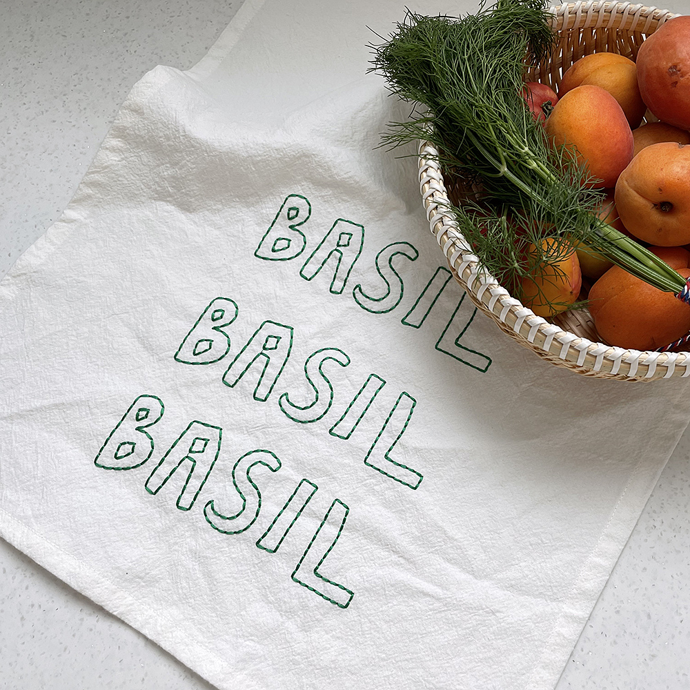 Basil 바질 스티치 자수 코튼 키친크로스 테이블 매트 냅킨 - 상품 이미지