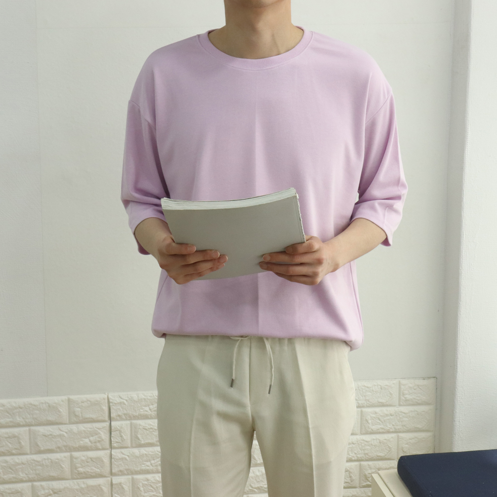 남자 반팔티 오버핏 커플 7부 반팔 티셔츠 - 상세 이미지 5