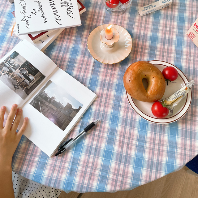 제이드 체크 방수 식탁보 테이블보 빈티지체크 캠핑 집들이 원룸 홈카페 파티 95X110
