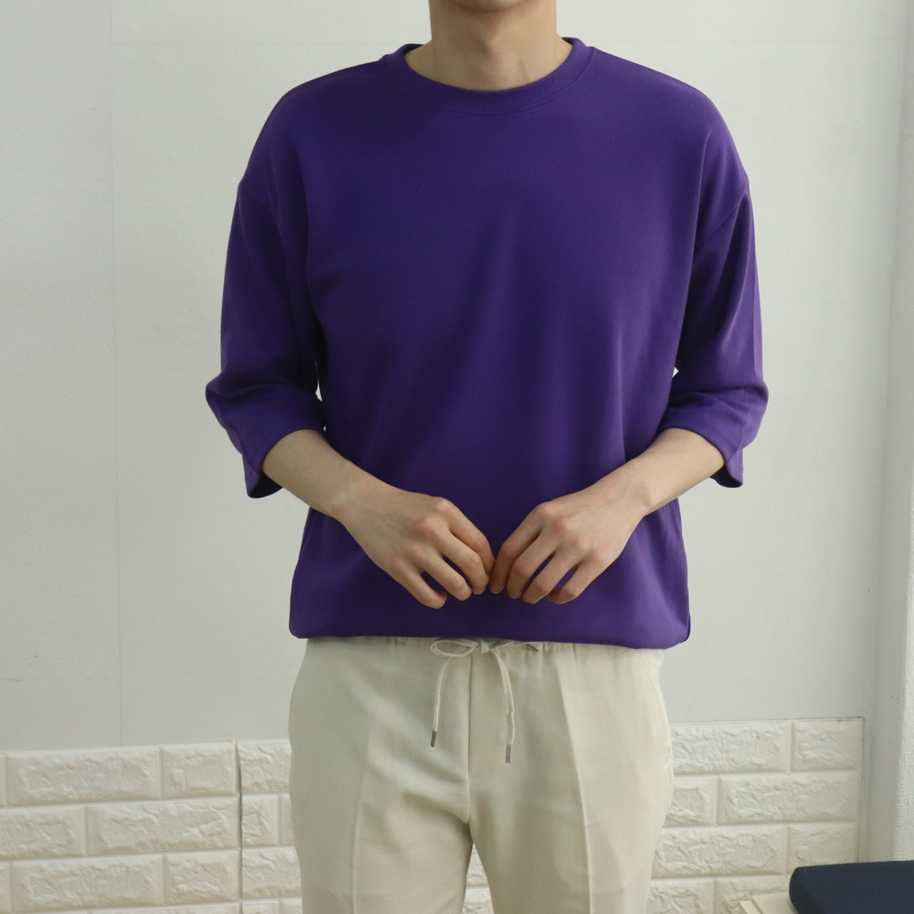 남자 반팔티 오버핏 커플 7부 반팔 티셔츠 - 상세 이미지 3