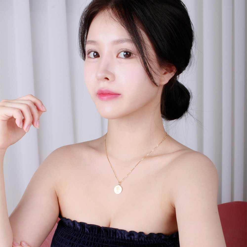 엘리자베스 코인 펜던트 목걸이 민무늬 메달 친구 결혼 기념일 프로포즈 선물 14K 18K - 상세 이미지 4