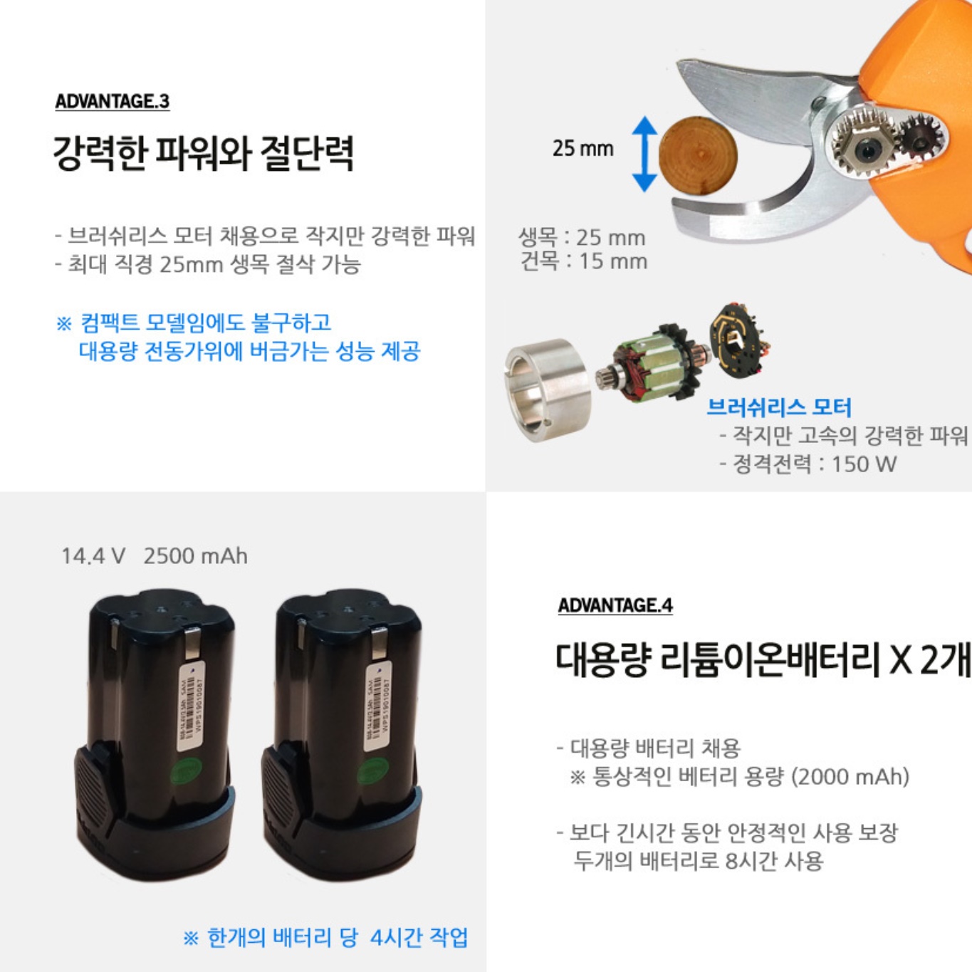 충전식 전기가위 전동 전정가위 자동 전지가위 나무 자르는 정원 분재 작업 가지치기 작업용 - 상세 이미지 5