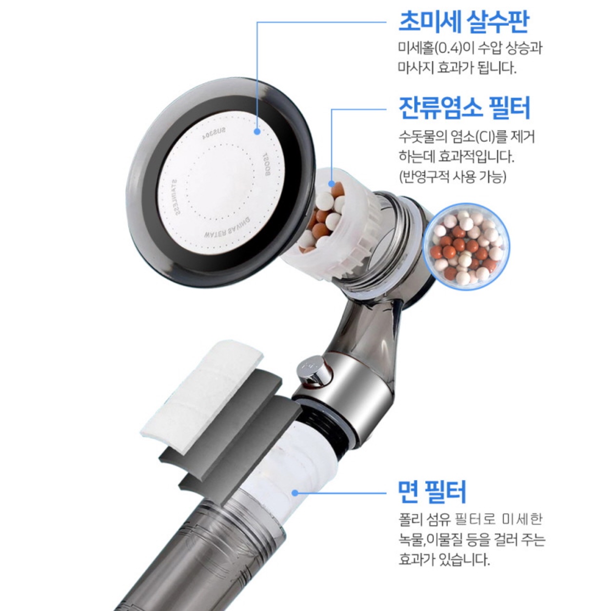 온오프샤워헤드 고압 버튼 샤워 헤드 교체 미용실 샤워기 강력 수압 상승 필터 마사지 절수 - 상세 이미지 4