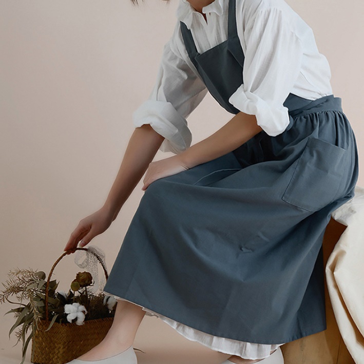 파스텔 원피스 앞치마 여름용앞치마 원피스형 프릴앞치마 여름 도예 방수 북유럽 수확 요양원