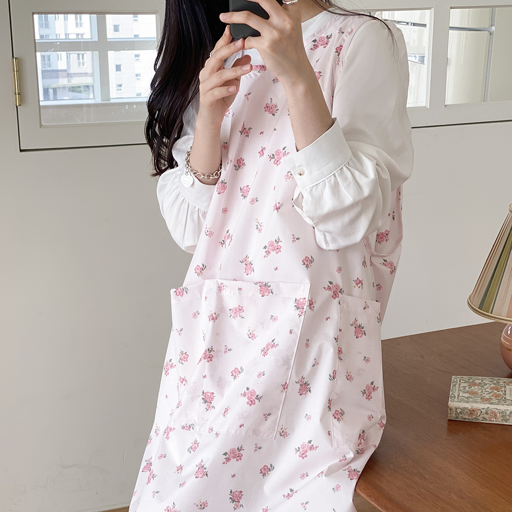 한스데이 단추형 방수 카페 바리스타 어린이집 유치원 요양사 보육교사 앞치마 체크베이지