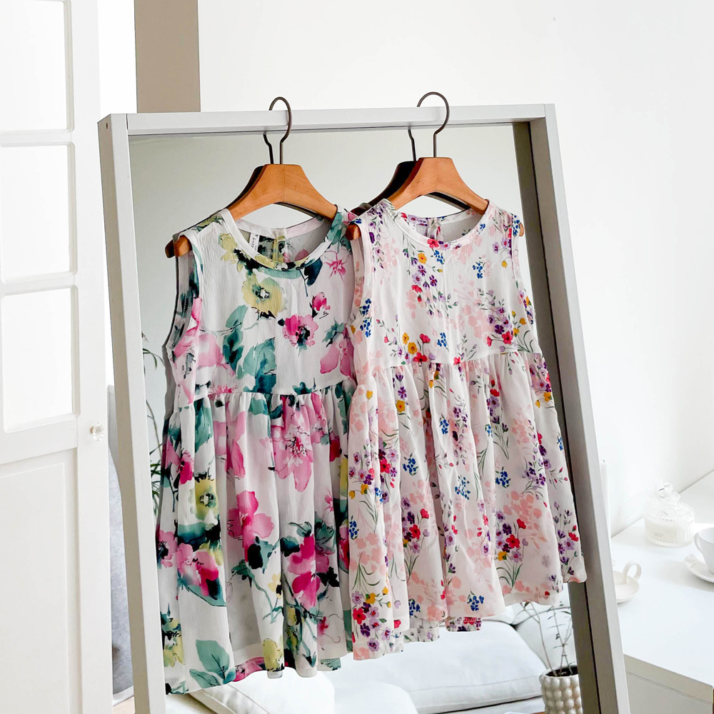 로렌 플라워 나시 지지미 원피스 여아 아동 꽃무늬 여름 냉장고 바캉스 냉감 쿨 플리츠