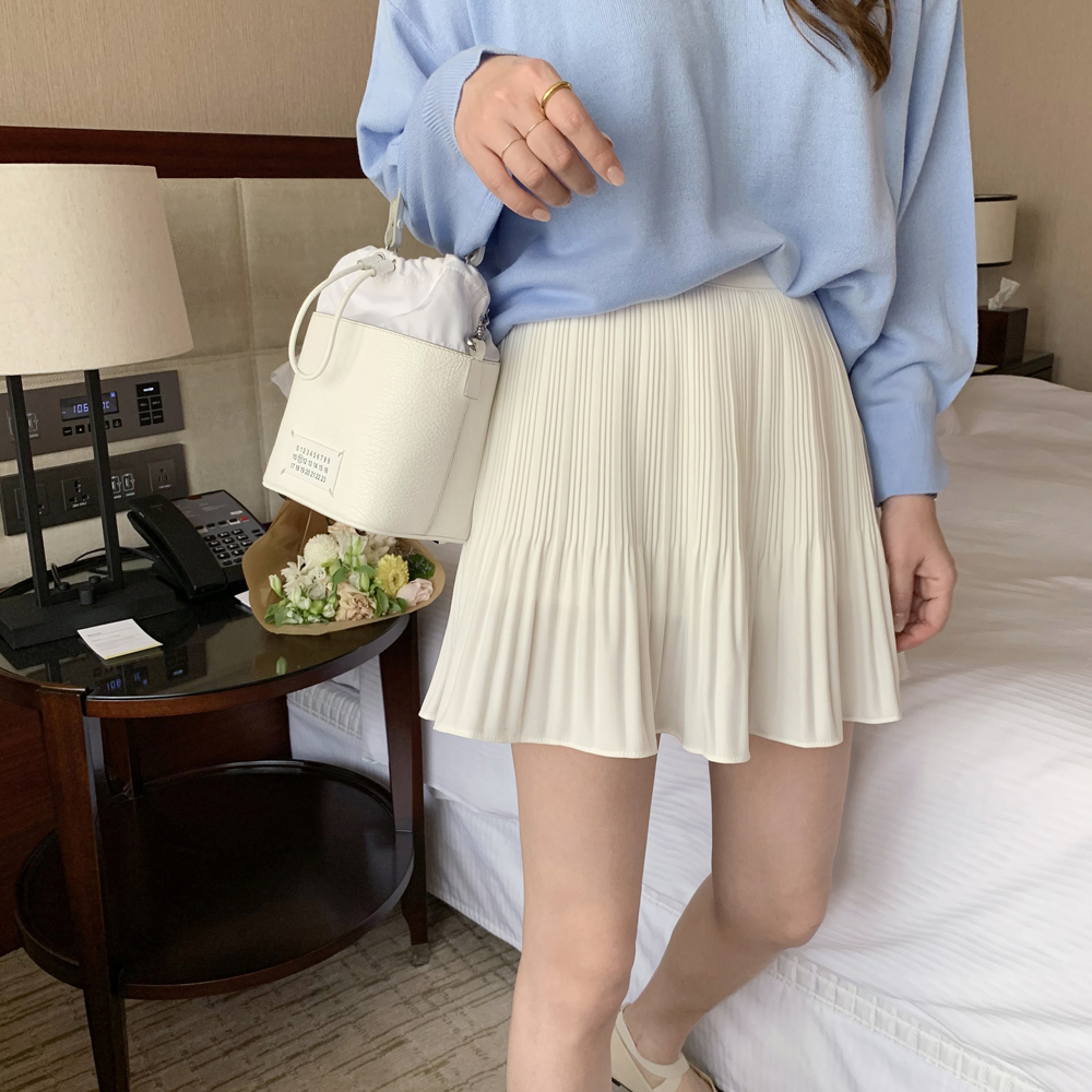 하이웨스트 플리츠 치마 A라인 여성 주름치마 봄 여름 플레어스커트 고무줄 밴딩 미니스커트