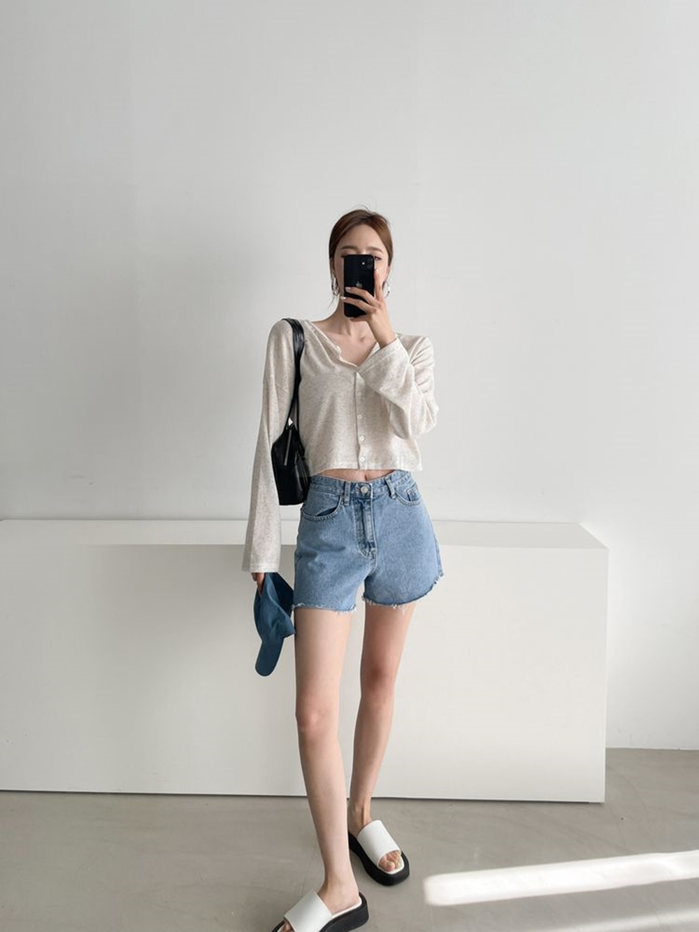 여성 청반바지 데님 반바지 여름 3부 하이웨스트 컷팅 숏 팬츠 이미지 6