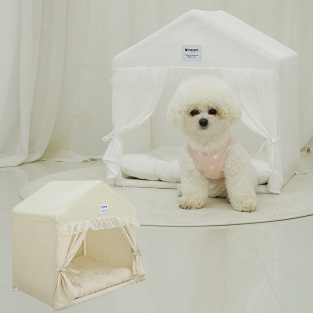 레이스 커튼 여름 강아지 텐트 집 DIY 통풍 메쉬 쿨 반려견 하우스
