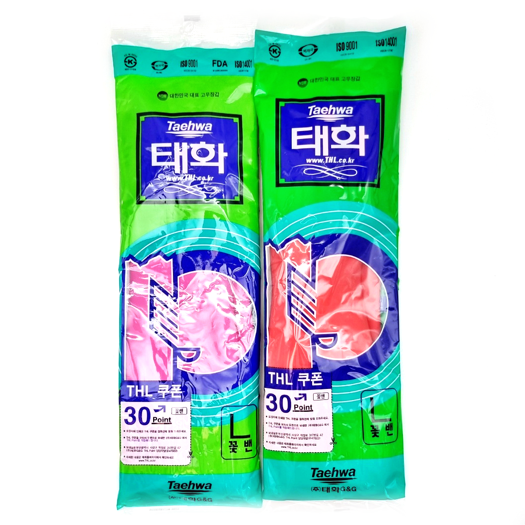 태화 라텍스 주방 고무장갑 대 핑크 레드 아이보리 꽃밴 - 상품 이미지