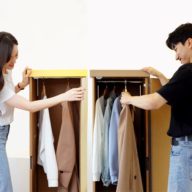 낮은옷장 종이가구 슬림 코너 싱글 간이 원룸 작은 소형 자취 수납 - 상세 이미지 5