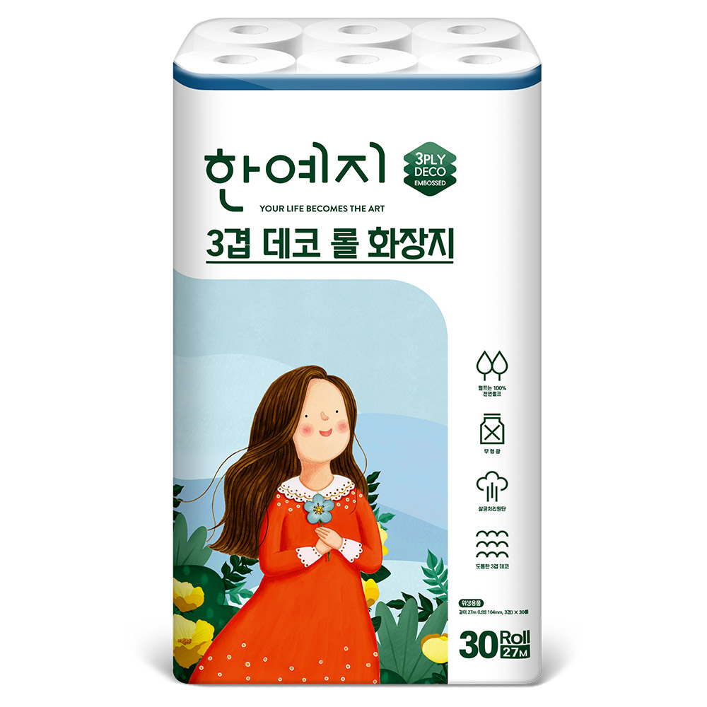 한예지 천연펄프 3겹데코 화장지 27m, 30롤, 1팩 - 상세 이미지 2
