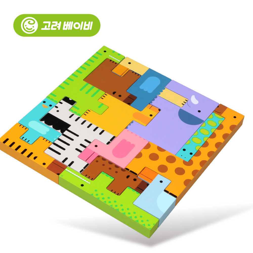 고려베이비 원목장난감 나무 우드 블럭 동물블록 원목 테트리스 게임 퍼즐 교구 - 상세 이미지 2