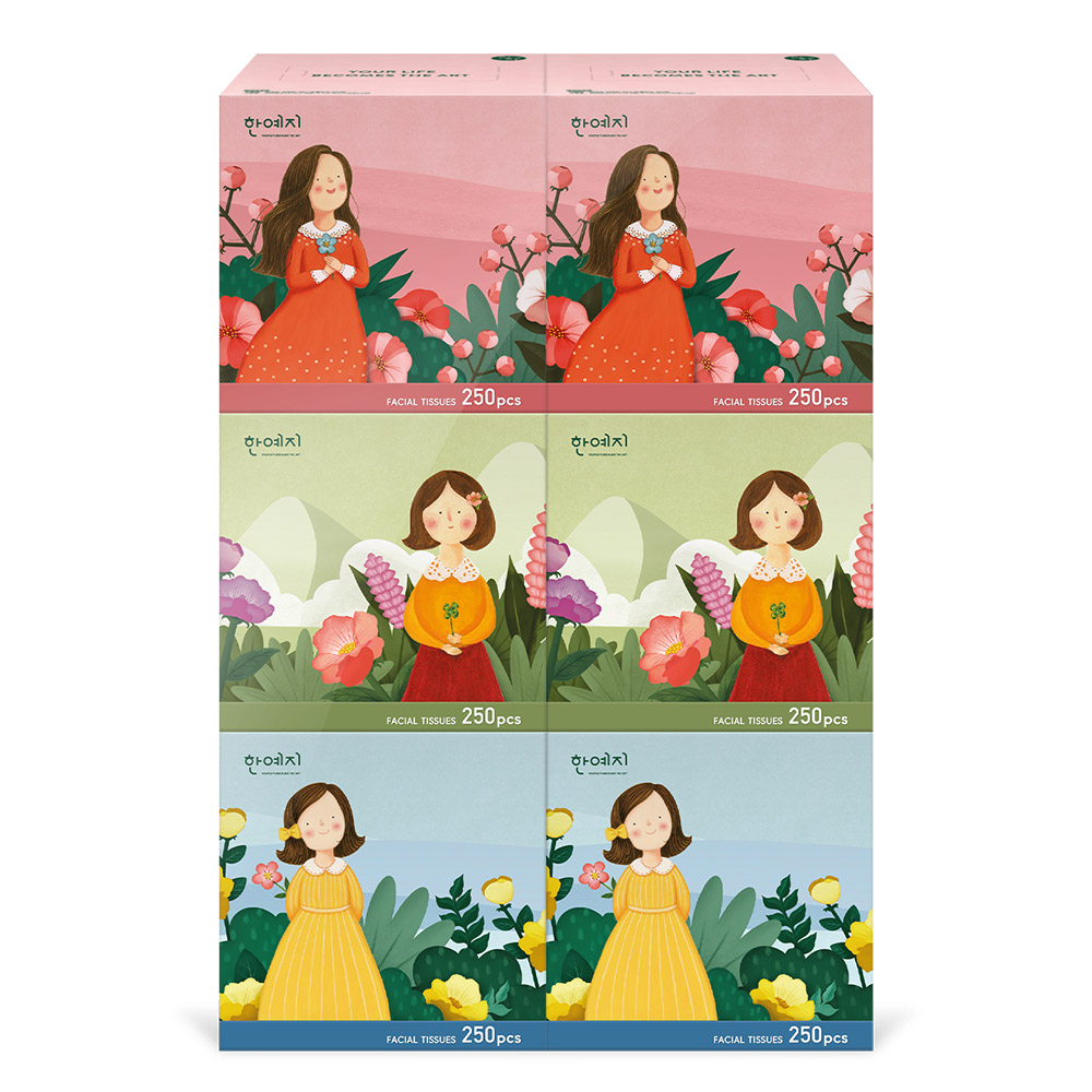 한예지 캐릭터 MINI 천연펄프 곽티슈 각티슈 미용티슈 250매 6입 4팩 - 상세 이미지 3